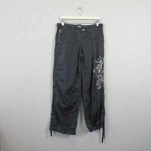 Cache Y2K Baggy Floral Embellished Capris Women 8 Gray Cotton Crop Low Rise 528